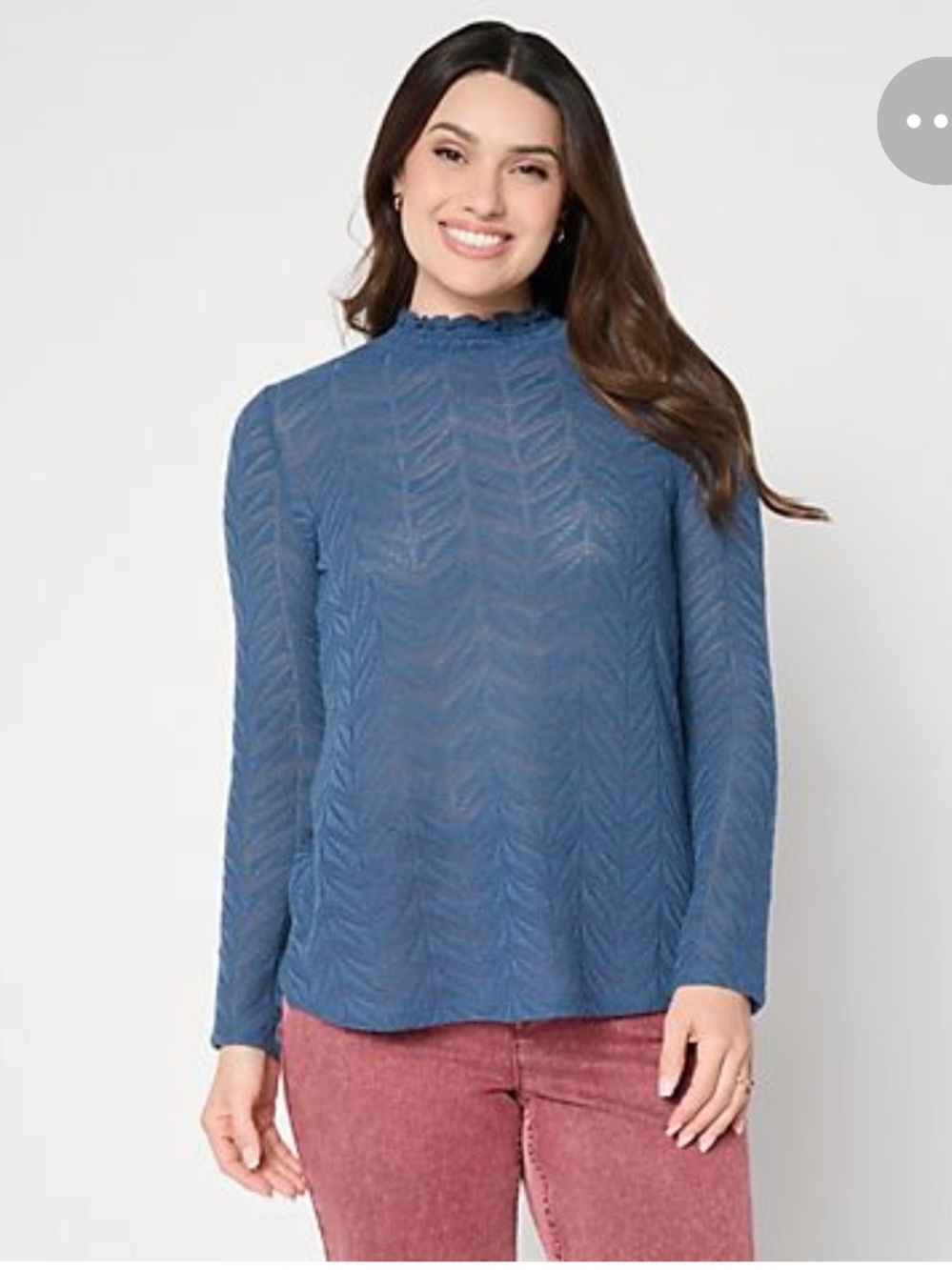 LOGO Lori Goldstein Textured Knit Mock Neck Sweater NWT Size XL Blue QVC